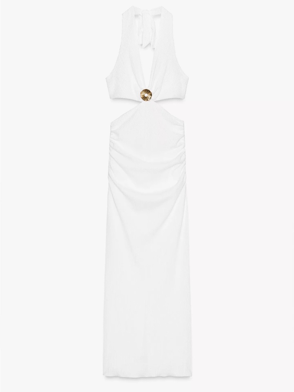 Zara White Halter Cutout Maxi Dress with Gold Accent